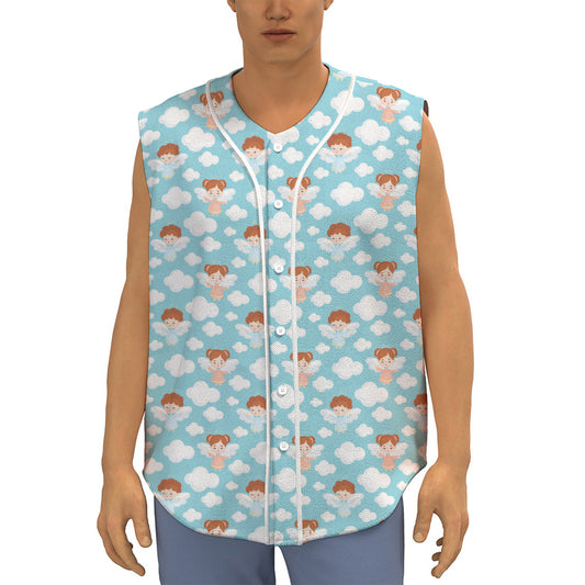 Little Angel Pattern Print Sleeveless Baseball Jersey