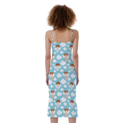 Little Angel Pattern Print Slim Fit Midi Cami Dress