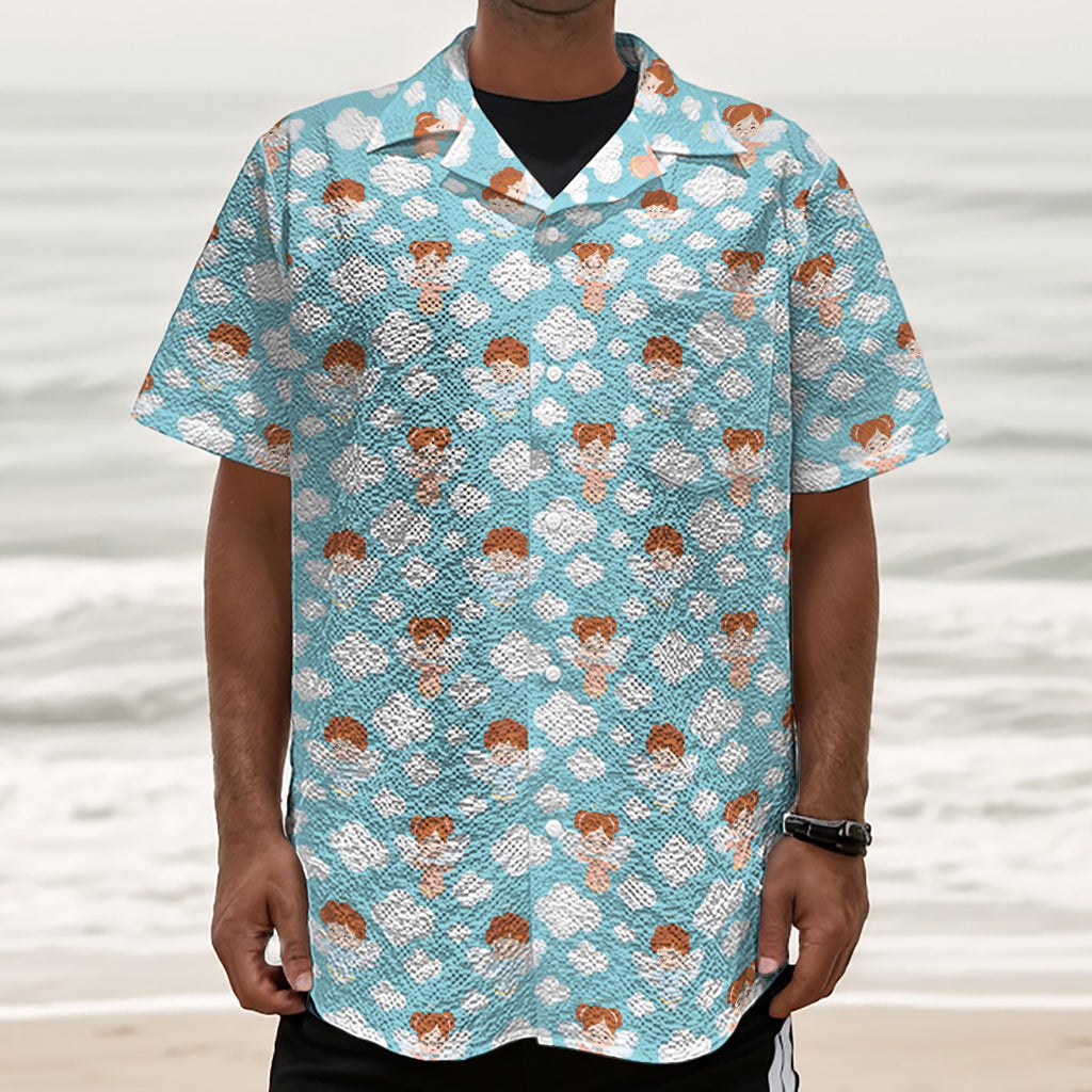 Little Angel Pattern Print Textured Short Sleeve Shirt