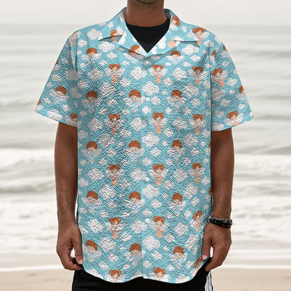 Little Angel Pattern Print Textured Short Sleeve Shirt
