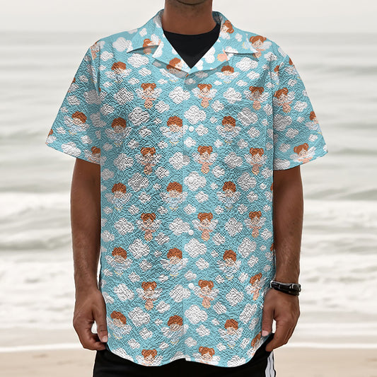 Little Angel Pattern Print Textured Short Sleeve Shirt