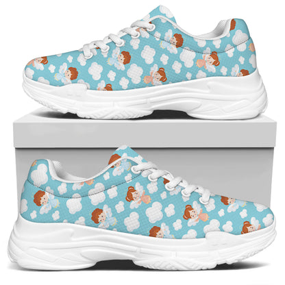 Little Angel Pattern Print White Chunky Shoes