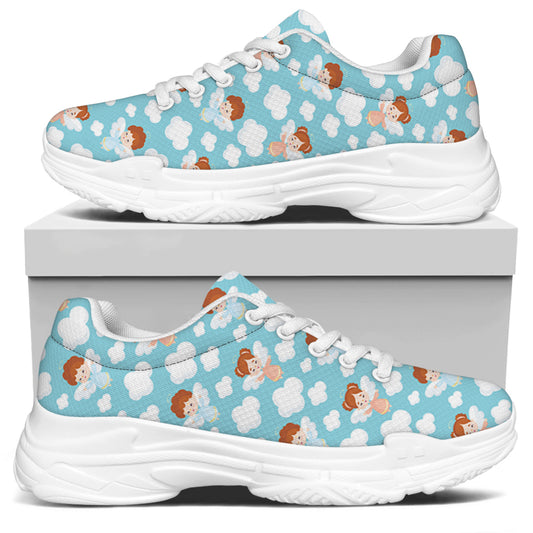 Little Angel Pattern Print White Chunky Shoes