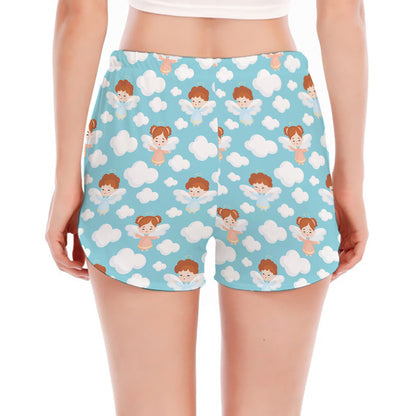 Little Angel Pattern Print Women's Split Running Shorts