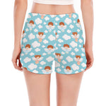 Little Angel Pattern Print Women's Split Running Shorts