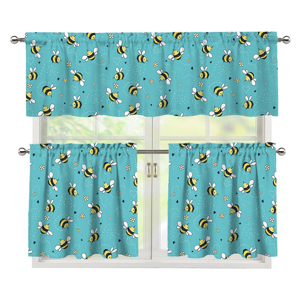 Little Bee Pattern Print 3 Piece Kitchen Curtains