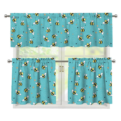 Little Bee Pattern Print 3 Piece Kitchen Curtains