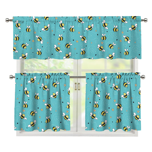Little Bee Pattern Print 3 Piece Kitchen Curtains
