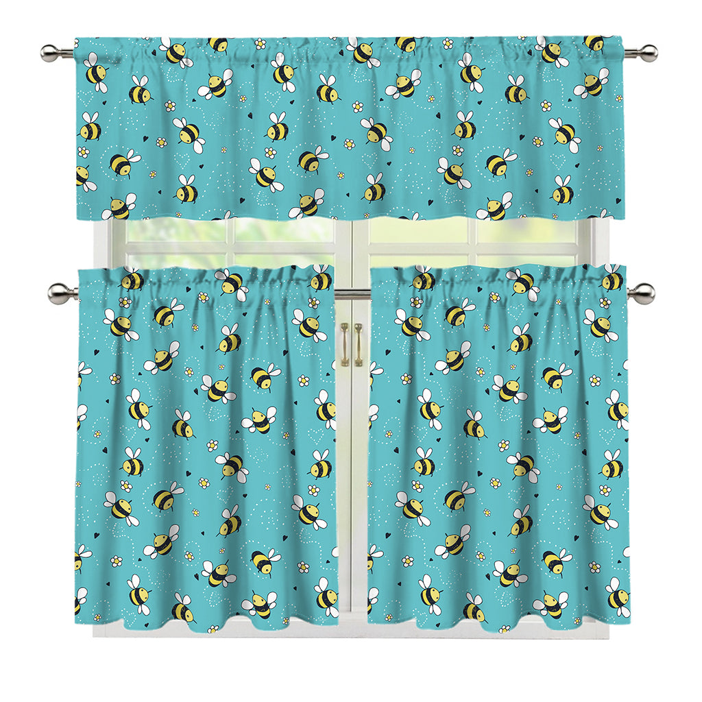 Little Bee Pattern Print 3 Piece Kitchen Curtains