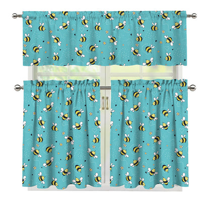 Little Bee Pattern Print 3 Piece Kitchen Curtains