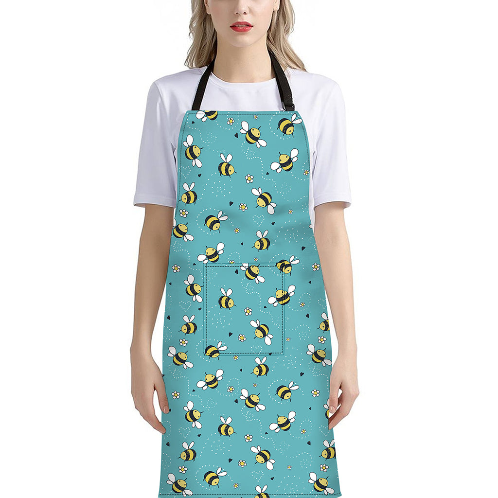 Little Bee Pattern Print Bib Apron With Pocket