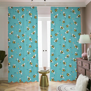 Little Bee Pattern Print Blackout Pencil Pleat Curtains