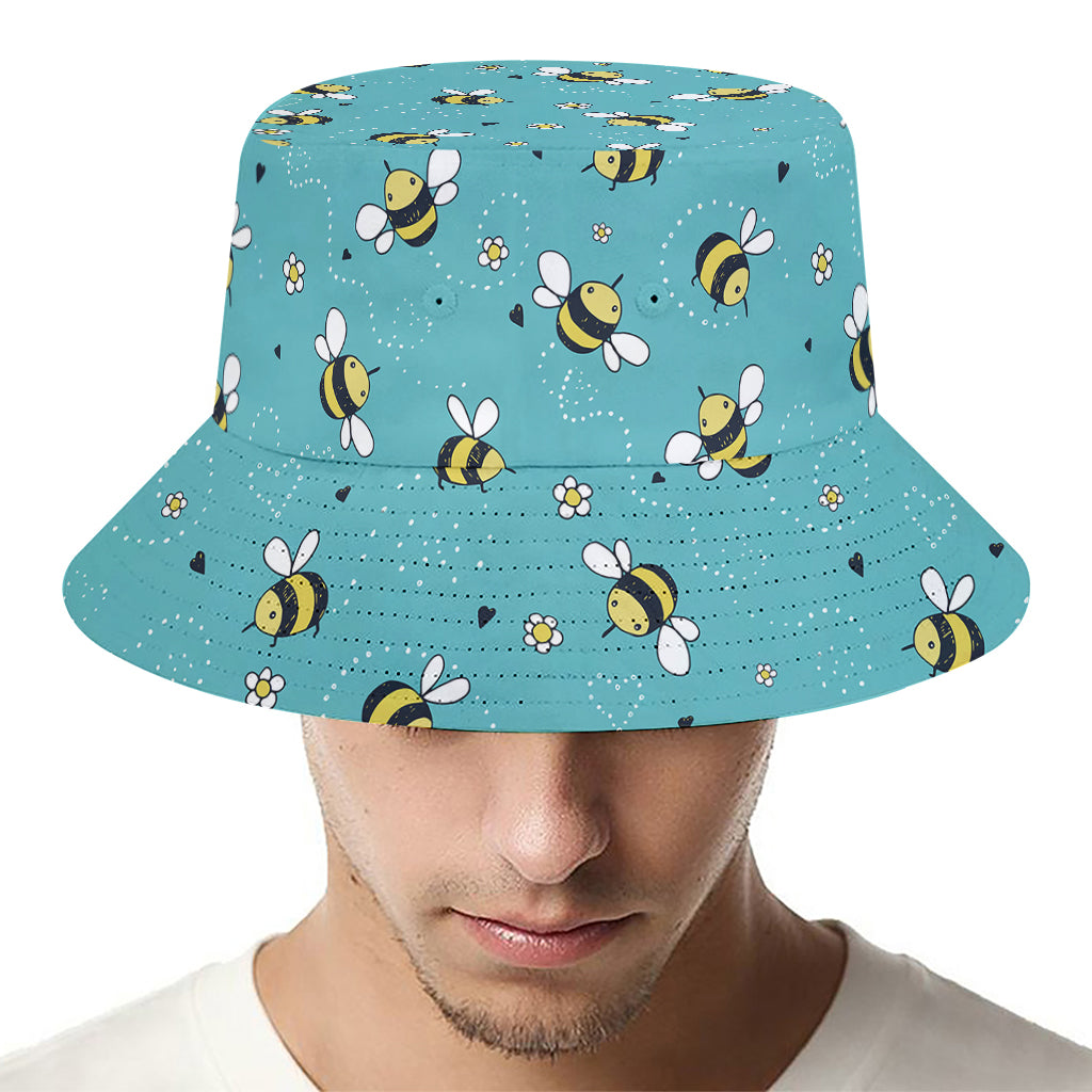 Little Bee Pattern Print Bucket Hat