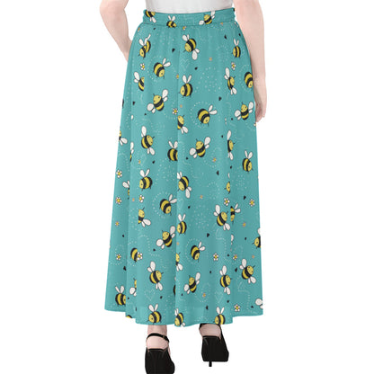 Little Bee Pattern Print Chiffon Maxi Skirt