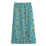 Little Bee Pattern Print Cotton Front Slit Maxi Skirt