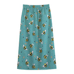 Little Bee Pattern Print Cotton Front Slit Maxi Skirt