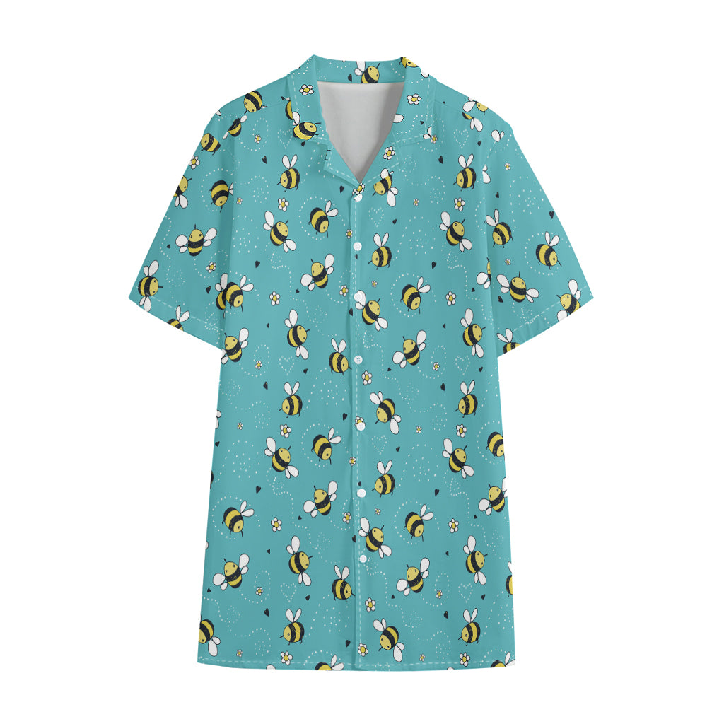 Little Bee Pattern Print Cotton Hawaiian Shirt