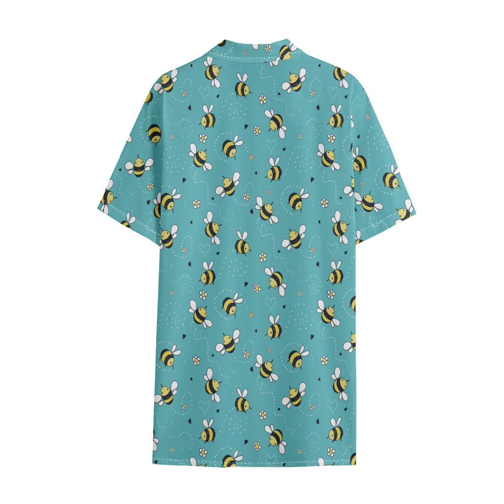 Little Bee Pattern Print Cotton Hawaiian Shirt