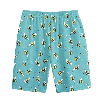 Little Bee Pattern Print Cotton Shorts