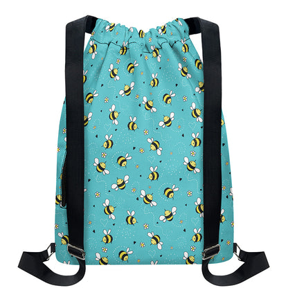 Little Bee Pattern Print Drawstring Backpack