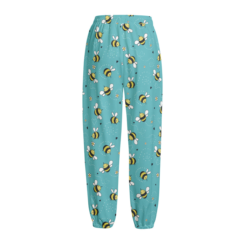 Little Bee Pattern Print Fleece Lined Knit Pants