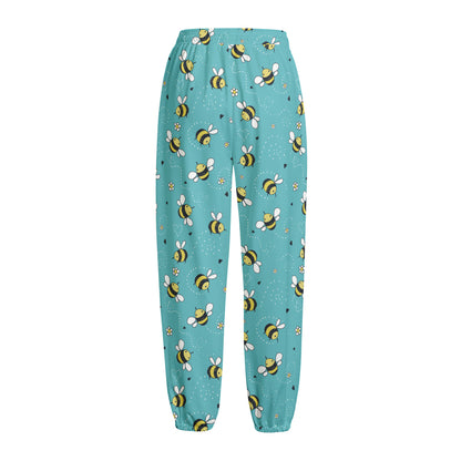 Little Bee Pattern Print Fleece Lined Knit Pants