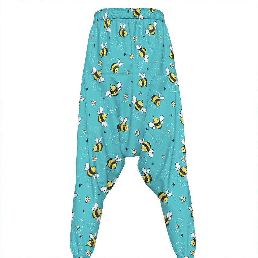 Little Bee Pattern Print Hammer Pants