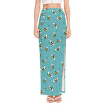 Little Bee Pattern Print High Slit Maxi Skirt
