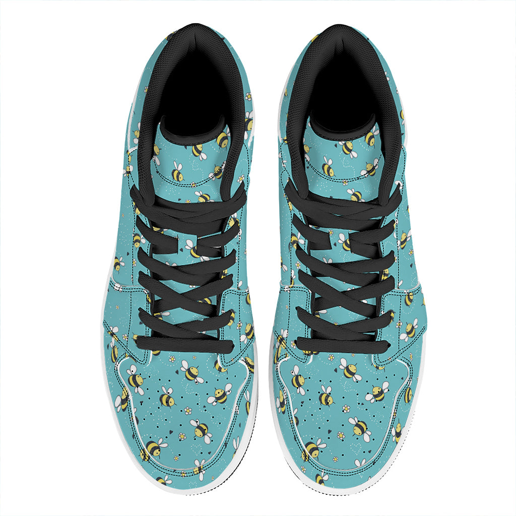 Little Bee Pattern Print High Top Leather Sneakers
