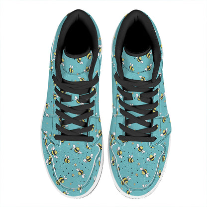 Little Bee Pattern Print High Top Leather Sneakers