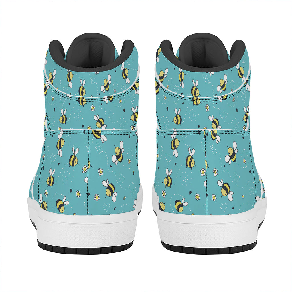 Little Bee Pattern Print High Top Leather Sneakers