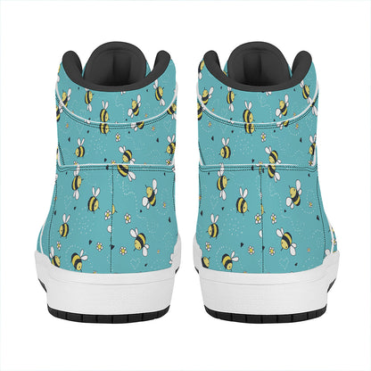 Little Bee Pattern Print High Top Leather Sneakers