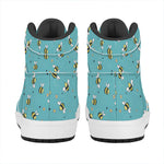 Little Bee Pattern Print High Top Leather Sneakers