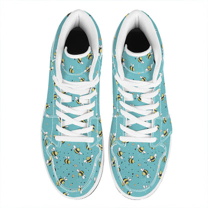 Little Bee Pattern Print High Top Leather Sneakers