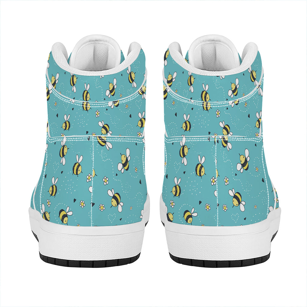 Little Bee Pattern Print High Top Leather Sneakers