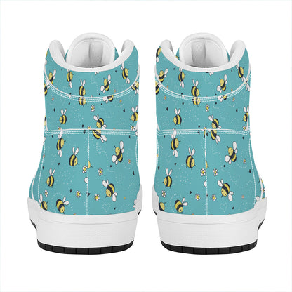 Little Bee Pattern Print High Top Leather Sneakers
