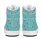 Little Bee Pattern Print High Top Leather Sneakers