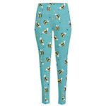 Little Bee Pattern Print High-Waisted Pocket Leggings
