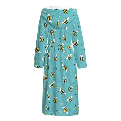 Little Bee Pattern Print Hooded Bathrobe