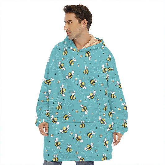 Little Bee Pattern Print Hoodie Blanket