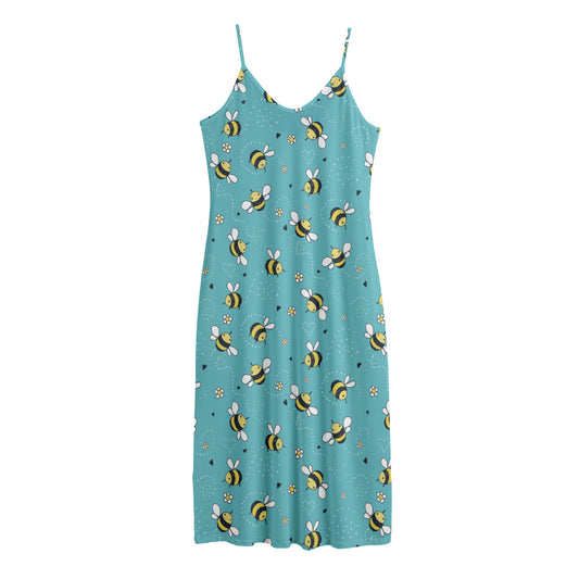 Little Bee Pattern Print Jersey Midi Cami Dress