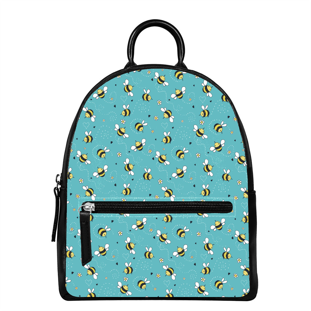 Little Bee Pattern Print Leather Backpack