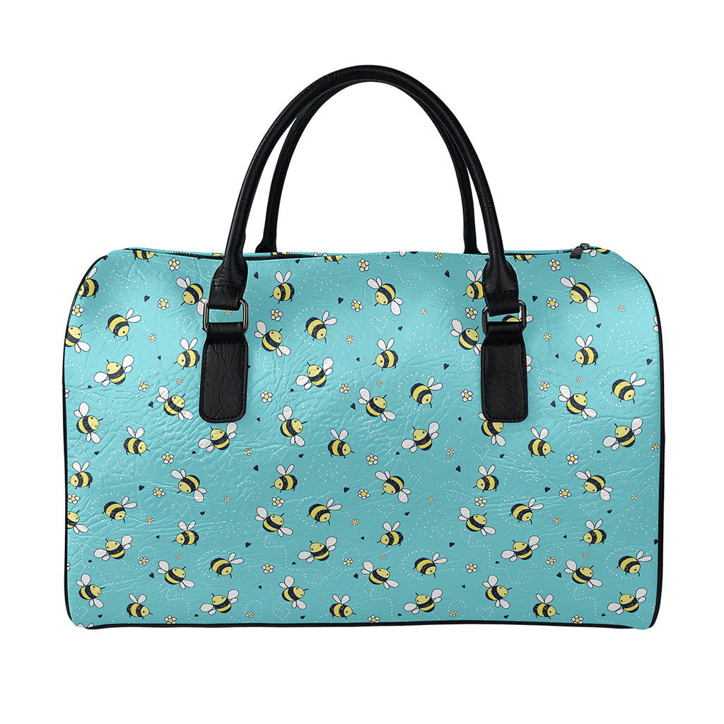 Little Bee Pattern Print Leather Duffle Bag