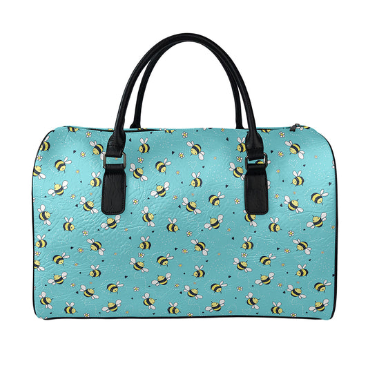 Little Bee Pattern Print Leather Duffle Bag