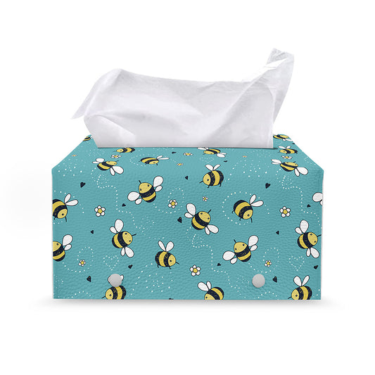 Little Bee Pattern Print Leather Tissue Box Cover