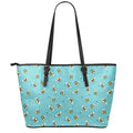 Little Bee Pattern Print Leather Tote Bag With Zipper