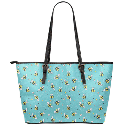 Little Bee Pattern Print Leather Tote Bag