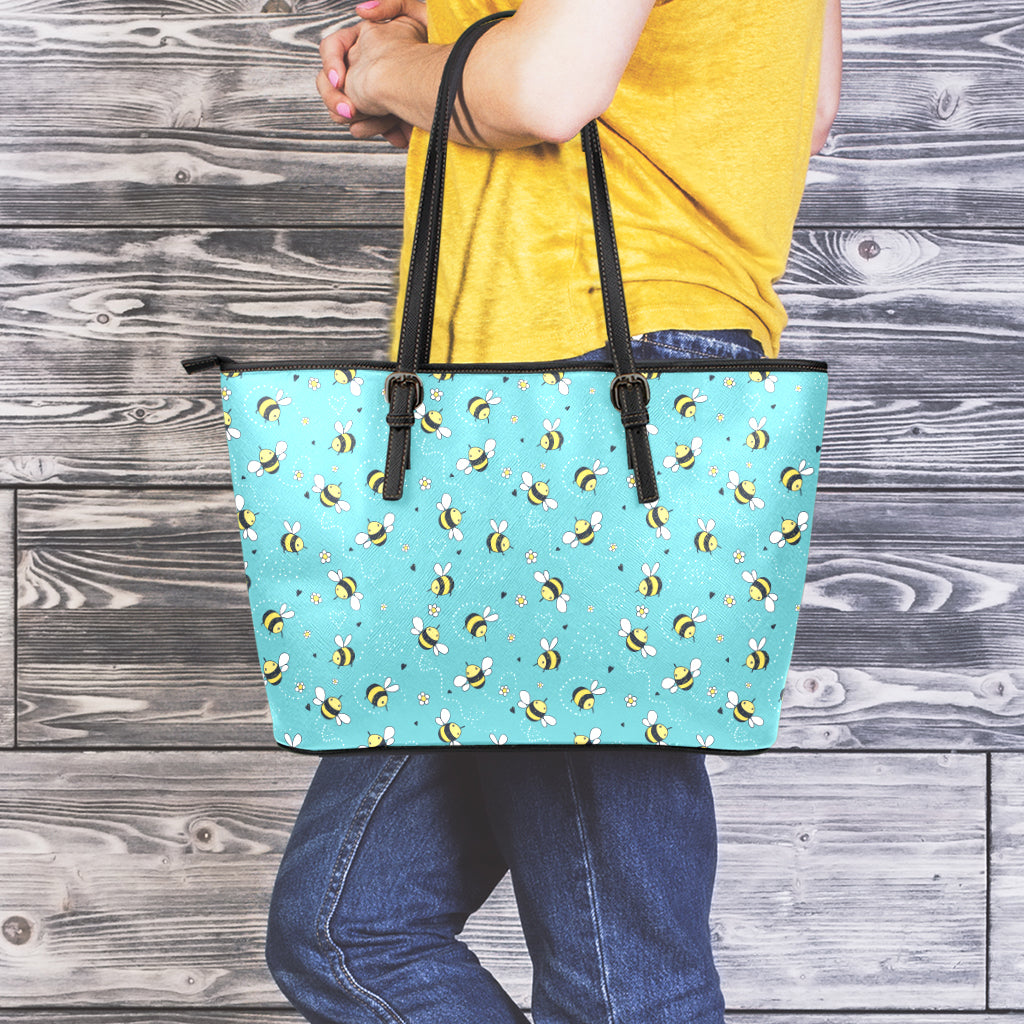 Little Bee Pattern Print Leather Tote Bag