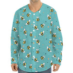 Little Bee Pattern Print Long Sleeve Baseball Jersey