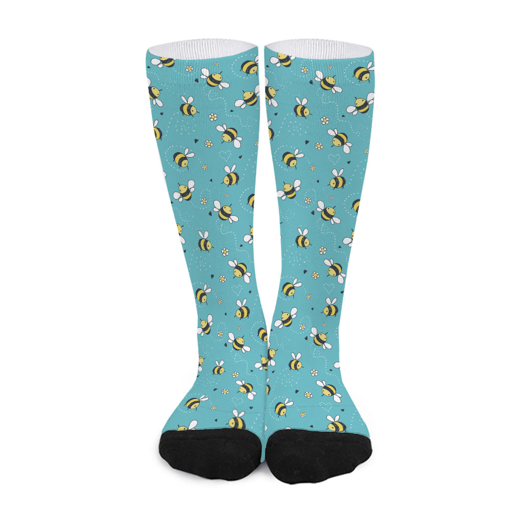 Little Bee Pattern Print Long Socks